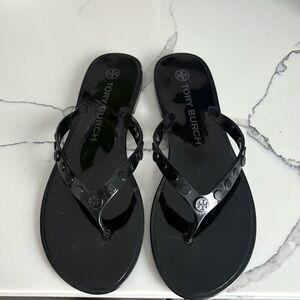 Tory Burch Black Sandals Glossy Jelly Thong sandal- NEW